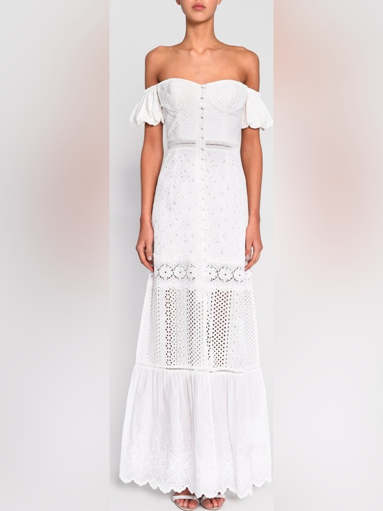 True Decadence Dresses & Skirts - True Decadence White Broderie Bardot Eylet Boho Maxi Dress Size 10 NWOT